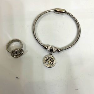 Bracelet and ring fashion jewelry matching set, silver